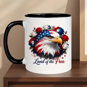 1pc Bald Eagle Ceramic Mug with Eagle Head & Floral Design - Suitable for Hot/Cold Drinks, Reusable Coffee Cup, Land of the Free Themed Gift for Tea/Coffee