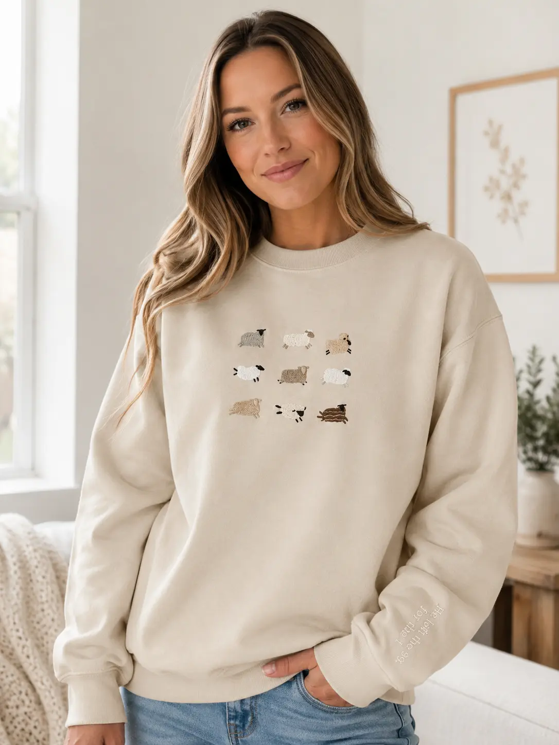 Lost Sheep Embroidered Sweatshirt, Jesus Leaves the 99, The Lord is My Shepherd Crewneck, Psalm 23, Christian Apparel