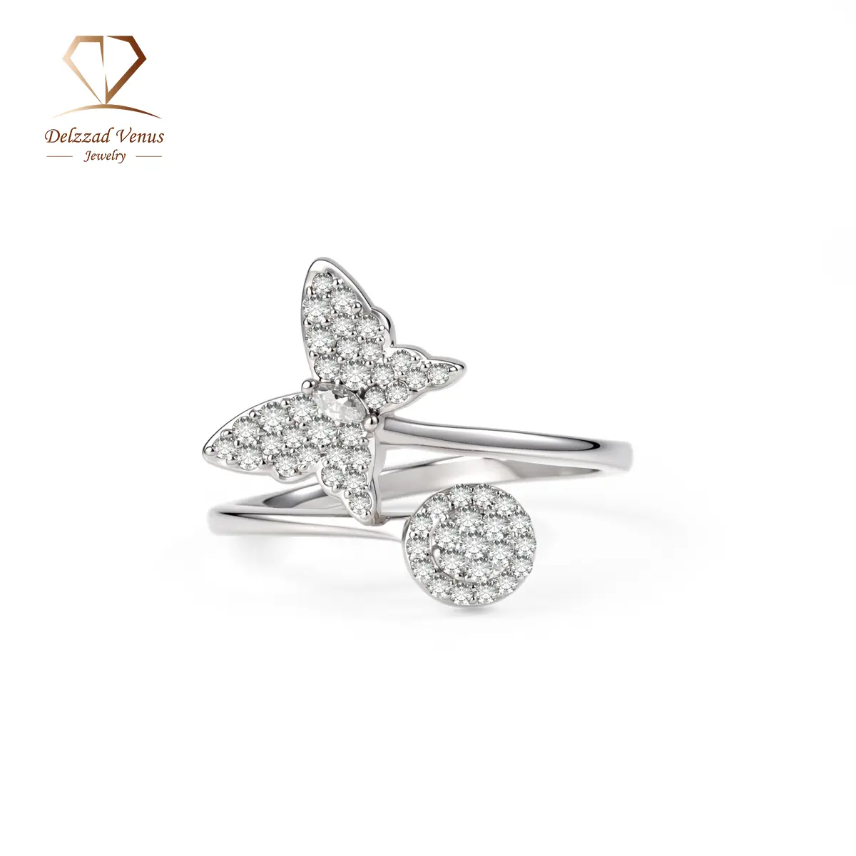 Delzzad 0.3ct Adjustable Papillon Dreams Ring Fluttering Butterfly Ring Open Ring Band VVS Synthetic Moissanite Ring Jewelry Copper Band Perfect Birthday Engagement Wedding Anniversary Christmas Valentine's Day Mother's Day Gift
