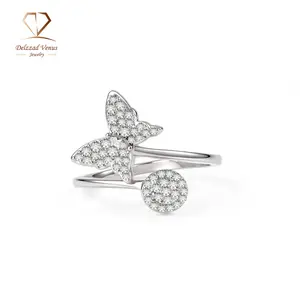 Delzzad 0.3ct Adjustable Papillon Dreams Ring Fluttering Butterfly Ring Open Ring Band VVS Synthetic Moissanite Ring Jewelry Copper Band Perfect Birthday Engagement Wedding Anniversary Christmas Valentine's Day Mother's Day Gift