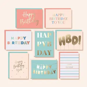 Gold Foil Set of 24 Bulk Happy Birthday Cards Assortment with Envelopes for Women, Men, and Kids in Boxed Card Pack