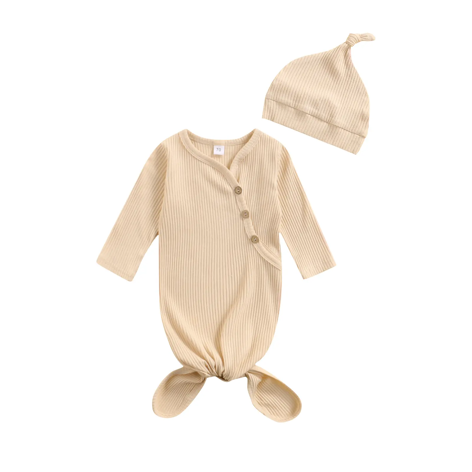 Ma&Baby Newborn Baby Boys Girls Sleeping Bag Long Sleeve Sleeper Gown with Hat Baby Sleepwear Romper Coming Home Outfit Set