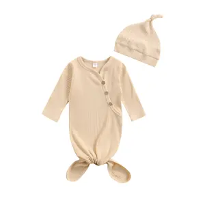 Ma&Baby Newborn Baby Boys Girls Sleeping Bag Long Sleeve Sleeper Gown with Hat Baby Sleepwear Romper Coming Home Outfit Set