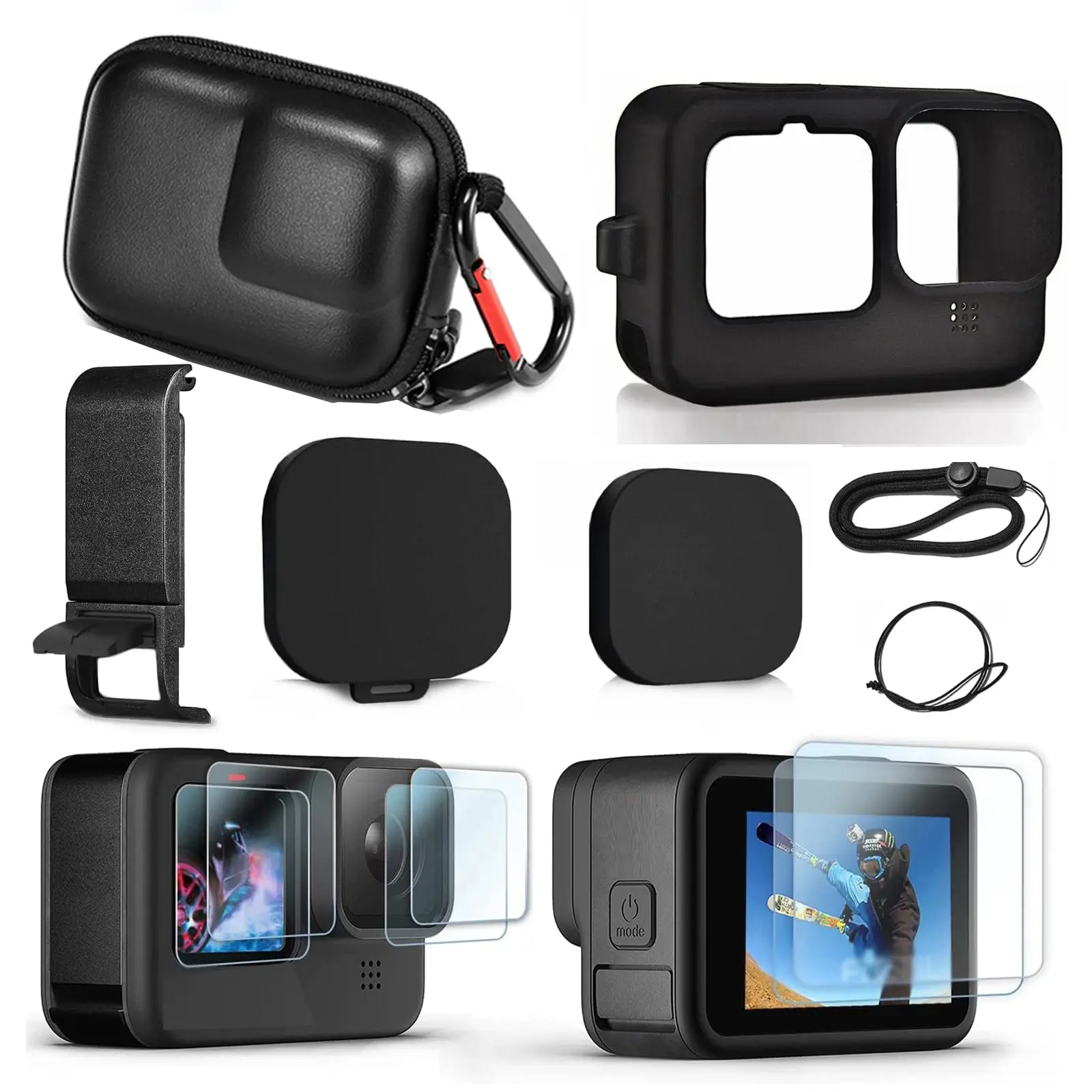 Silicone Protective Case for Gopro Hero Cameras, Water Resistant Durable Action Camera Case with Screen Protectors & Lens Caps, Includes Lanyard & Carrying Case, Camera Accessories for Photography, Sports Camera Accessories
