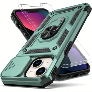 3 PCS [1 Phone Case with 2X Clear Screen Protectors] Case with 2 Pieces Tempered Glass for iPhone 17E 16 15 14 13 12 11 Case, iPhone 16E Case with Stand and Camera Cover and 2 Screen Protectors, for iPhone 16E 5G