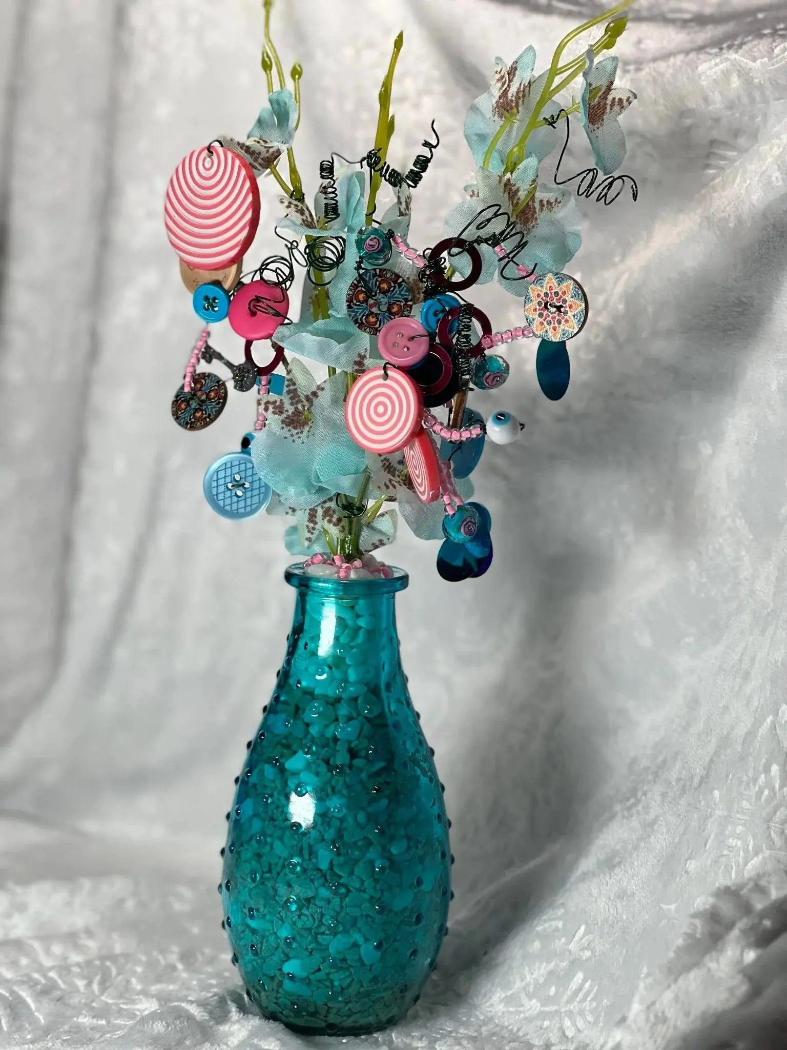 Blissful Button Tree 20 / Button Flower Bouquet / Faux Potted Plant / Home Decor / Artificial Flowers