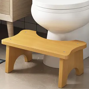 7" Modern Pre-Assembled Bamboo Toilet Stool for Adults - C-Shape Cutout, Natural Grain Solid Wood, Non-Slip Mat, Easy-to-Wash Bathroom Assistance Step Fits Most Toilets