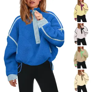 Womens Half Zip Sherpa Fleece Pullover Soft Oversized Sweatshirt with Pockets Warm Fuzzy Sweater