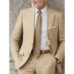 Men's 2-Piece Linen Suit Summer Wedding Formal Party Event Tuxedo Elegant Casual Business Formal Wear