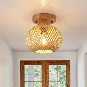 Handmade Bamboo Ceiling Light, Bohemian Style Pendant Lamp Shade, Suitable for Living Room Bedroom Kitchen Hallway, 1pc Decorative Lighting Fixture