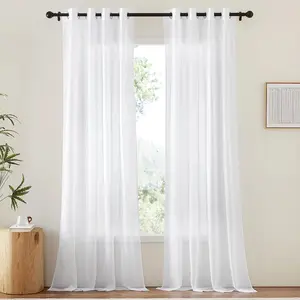 Half-Transparent Ring Top Curtain, No Installation Required, Elegant Drape for Bedroom Living Room Kitchen, Universal Fit