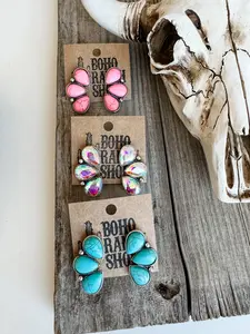 Western Stone Cluster Post Earrings: TURQUOISE