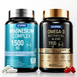 UPMER Magnesium + Omega 3 Combo | 7-in-1 Magnesium & 5-in-1 Fish Oil | Sleep Heart Brain Joint Support | 120 Softgels