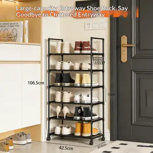 Simple Style Shoe Rack with Wheels, 6.69 Inches Height, Mobile Storage for Entryway, Living Room, Bedroom, Space-Saving Design