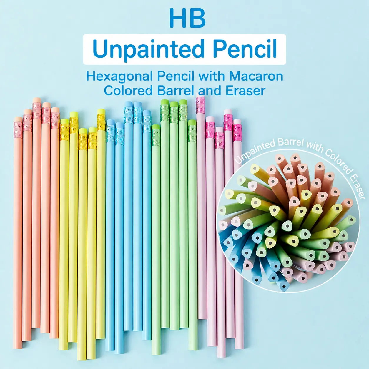 Pastel Wooden Pencils with Eraser Tops, Macaron Color HB Writing Pencils for School Office Sketching Daily Note Taking