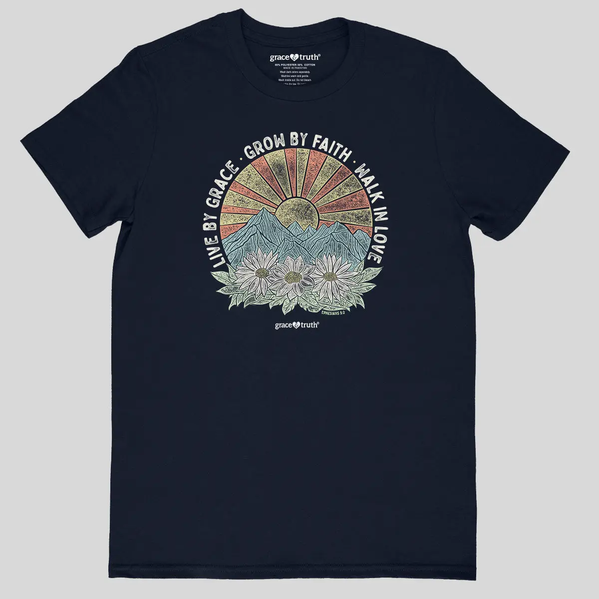 grace & truth Women's Short-Sleeve Cotton Casual Ribbed Seamless T-Shirt - Lightweight, Double-Needle Cover-Stitching, Live by Grace™ Print, Versatile for Bottom Pairing