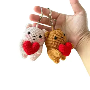 Crochet Cute Bear With Heart Keychain - Soft Crochet Design, Ideal for Keychains, Perfect for Gifts and Decor customized
