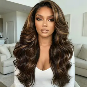 【New In】Nadula Black with Caramel Highlights Body Wave/Yaki Straight Glueless 7x5 Closure Human Hair Wigs with Drawstring Natural Hairline No Slip Beginners Friendly