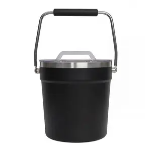 Black Stainless Steel Insulated Beverage Bucket, 22×21×21cm Large Capacity Double Wall Ice Bucket, Thermal Cooler Drink Dispenser for Party, Bar, Camping, Home Outdoor Cold Drink Storage
