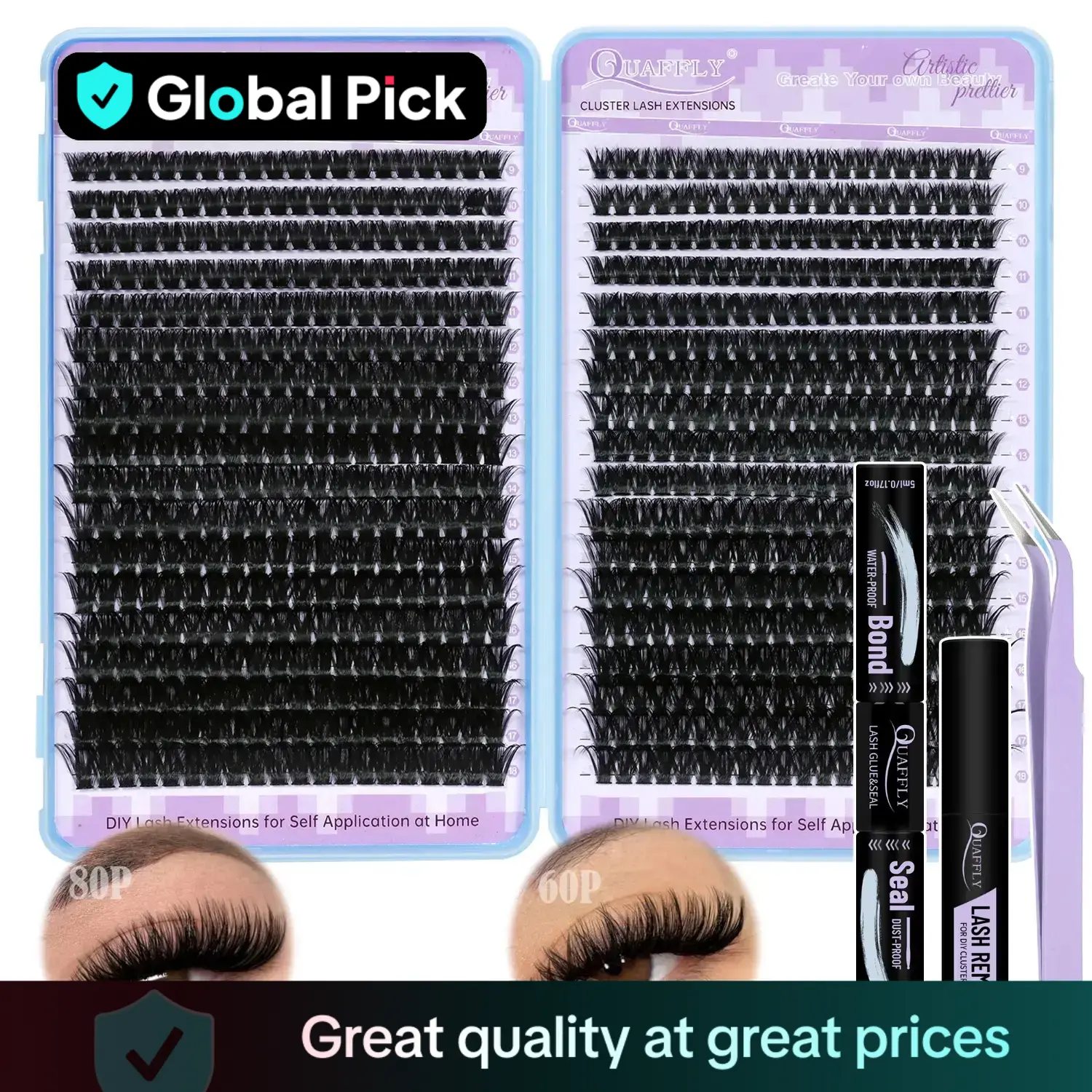 Natural Look Eyelash Extension Kit, 1 Box Individual False Eyelashes with Eyelash Glue & Tweezers & Remover, Professional Eye Makeup Accessories for W