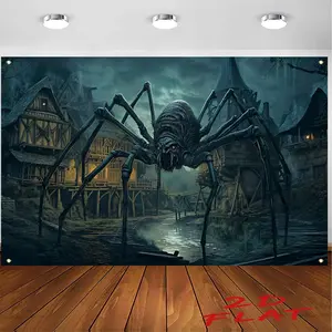 1pc Halloween Spider Polyester Backdrop - Giant Spooky Indoor/Outdoor Decorative Banner with Four-Season Lighting, Easy to Hang, Perfect for Photo Booths & Party Supplies, Halloween Decorations