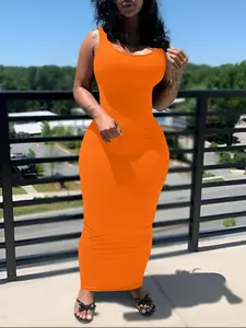 Women's Solid Color Off Shoulder Bodycon Dress, Womenswear Fashion Casual Sleeveless Long Dress for Daily Outdoor Wear, Women Dress for Summer, Elegant Sleeveless Bodycon