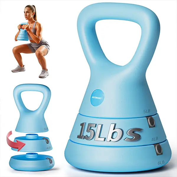 EAST MOUNT 15 LB Adjustable Kettlebell Set, 3-in-1 Compact Weights with Wide Ergonomic Handle, Wrist-Friendly for Home Gym Fitness, Sports & Muscle Strength Training
