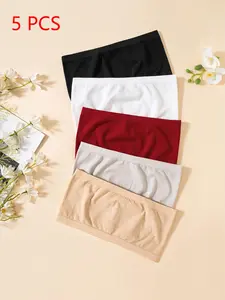 Women's 5-Pack Seamless Bandeau Tube Tops, Strapless Wireless Bra, Breathable Invisible Everyday Wear Underwear