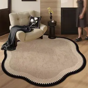 1pc  Light Luxury Retro Living Room Carpet Flower Shape Bedroom Decoration Bedside Carpet Irregular Shape Loop Pile Anti-slip Floor Mat Home Washable Study Floor Mat
