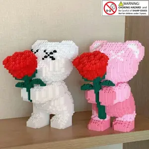 Romantic Bear Building Set with Rose, Perfect Gift for Couples and Parents, Unisex Adult Children Toy, Christmas Present, Collectible, Building Block Bear