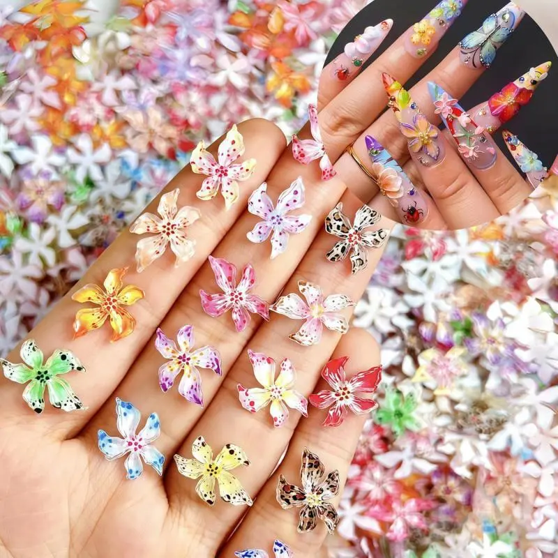 Flower Design Nail Art Charms, 50pcs/set Colorful Resin Flower Shaped Nail Art Decoration, DIY Nail Art Decoration for Women & Girls, Flower Nails, Nail Kit, Nail Art Products
