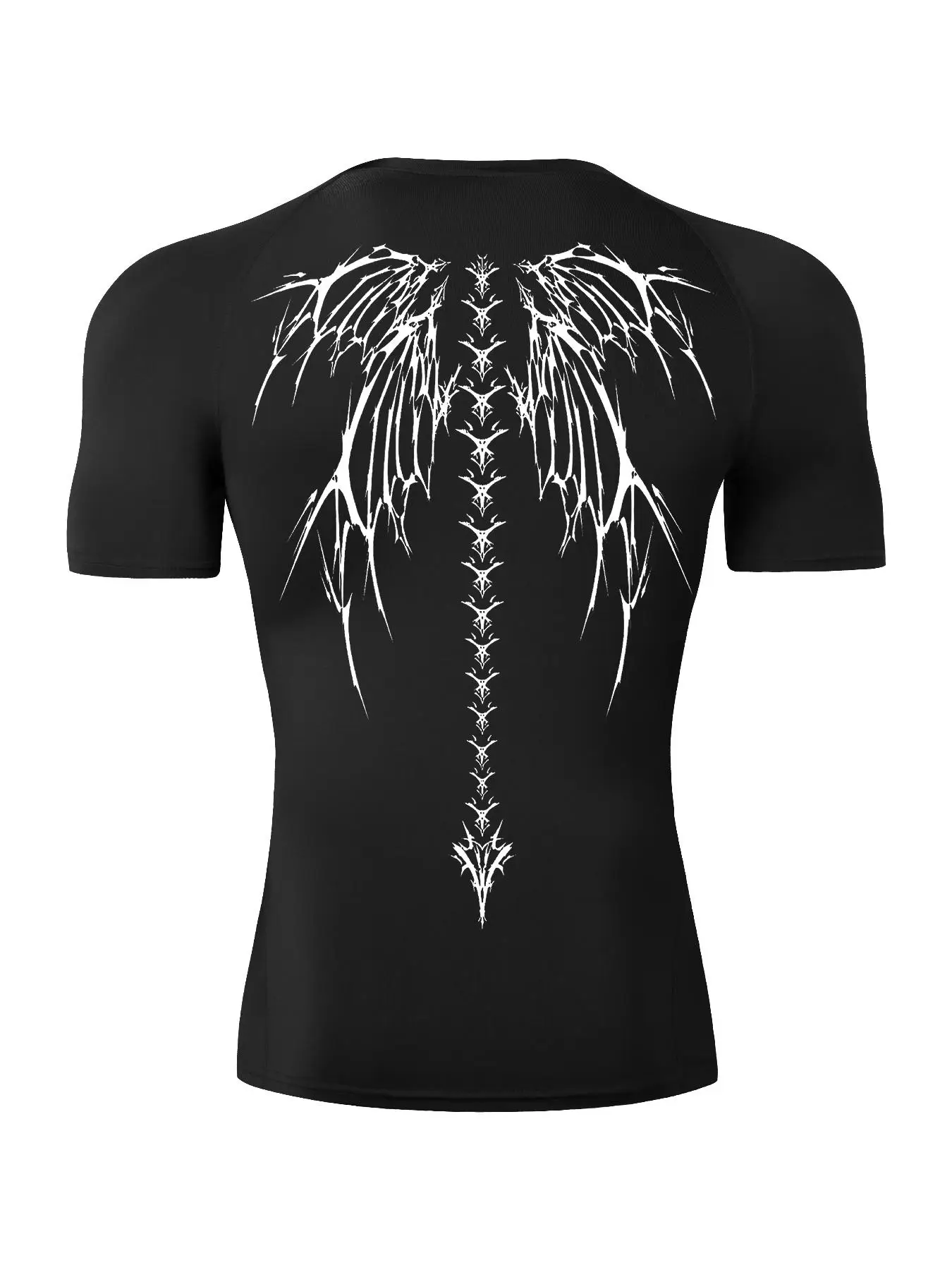 Sporty Men's Wing Print Round Neck Tight-fitting Sports Tee, Quick Drying Breathable Crew Neck Short Sleeve Sport T-shirt for Summer