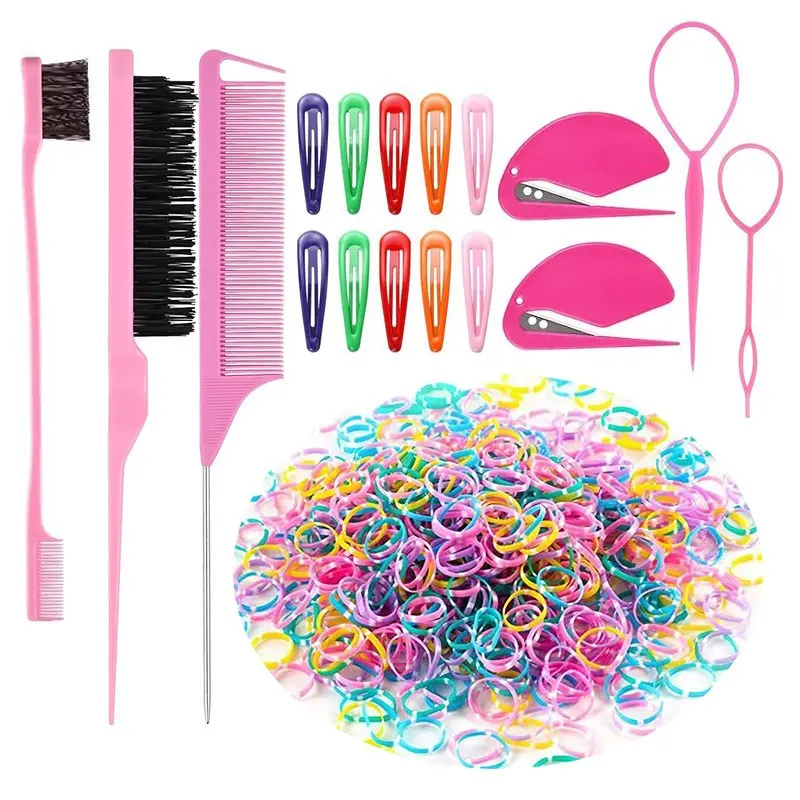Magic Braiding Tool Set with 1000+ Mini Hair Bands and Comb, Knot-Free Heatless DIY Hairstyling Kit for Girls, Perfect for Braids and Ponytails, Ponytail Holder, Hair Tools