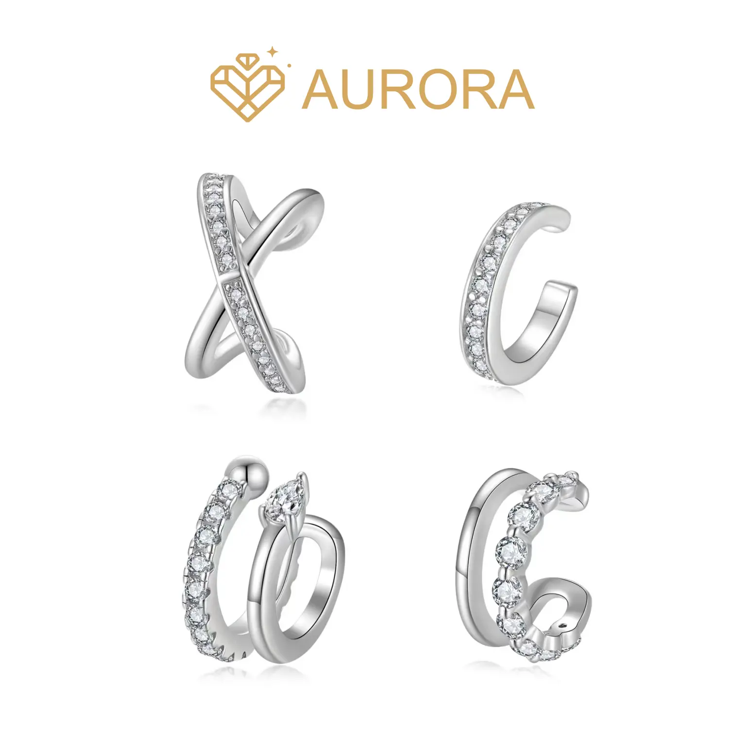 【195 Astra Cuffs】 Cartilage earring 925 Sterling Silver Synthetic Moissanite Ear Cuff Set No Piercing Clip On Earrings for Women Minimalist Fashion Gift
