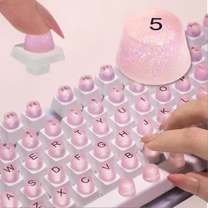 P-X 128 Pcs Keyboard Stickers for Long Nails, Upgraded Adhesive Bubbles for Typing, Full Key Set for Office & Gaming Girls (Sparkly Pink)