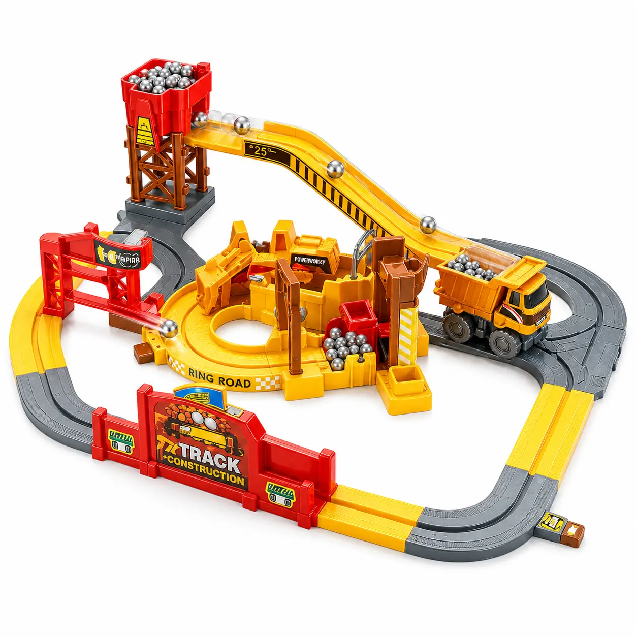Auto Load & Dump Construction Track Set for Kids, Electric Mining Truck Track Toy with Conveyor Tower, Dump Truck & Ball Transport Playset