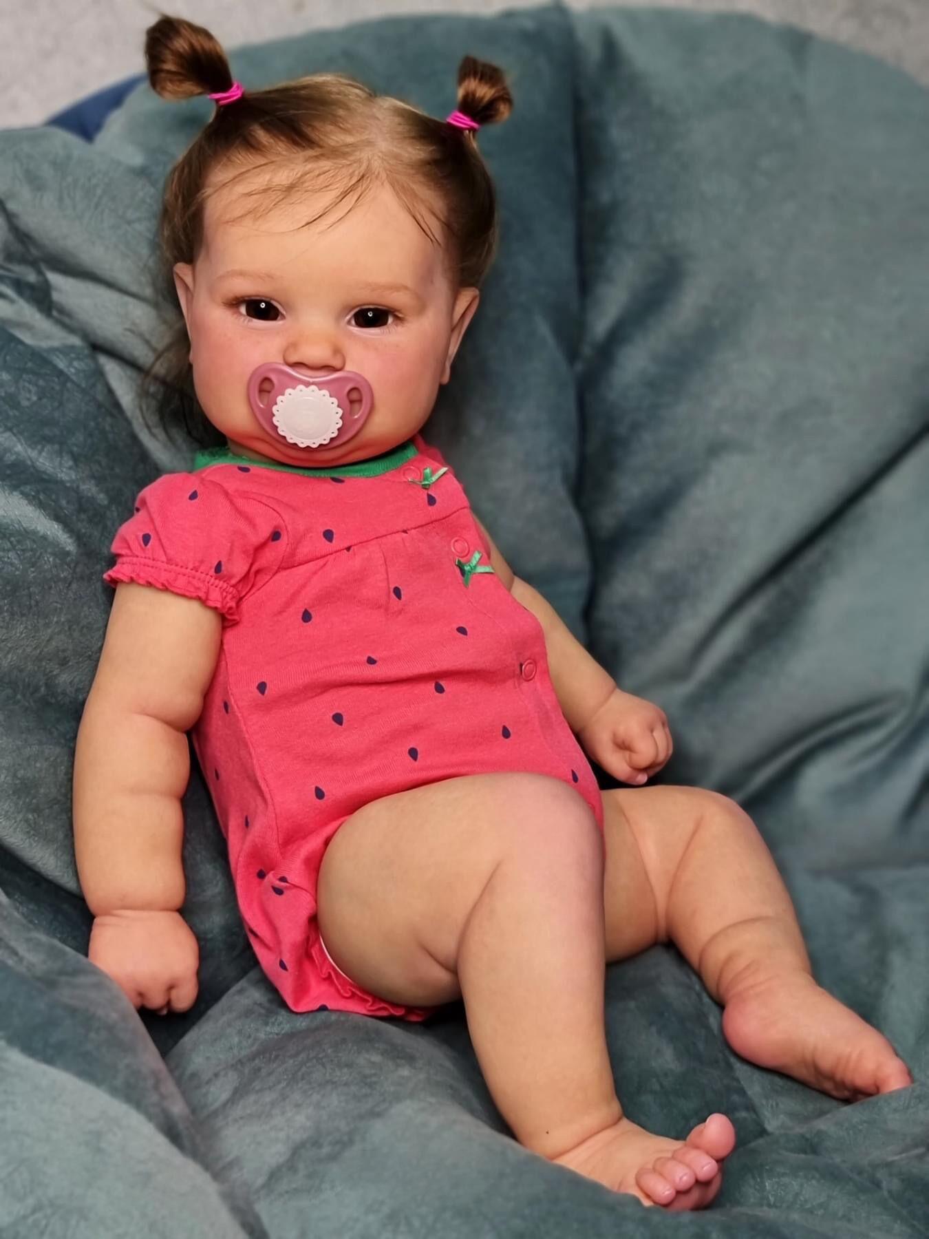 20" Realistic Reborn Baby Girl with Rooted Brown Hair in Watermelon Pink Outfit Magnetic Pacifier Bottle Included Full Vinyl Girl Toys Doll 20" Realistic Reborn Baby Girl with Rooted Brown Hair in Watermelon Pink Outfit Magnetic Pacifier Bottle Included Full Vinyl Girl Toys Doll