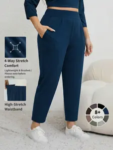 Women's Plus Size Outdoor Casual High Waisted Athletic Front Pleated Side Pocket Skinny Pants, Loose Sport Yoga Long Pants, Gym Sportswear Bottoms, K1120plus