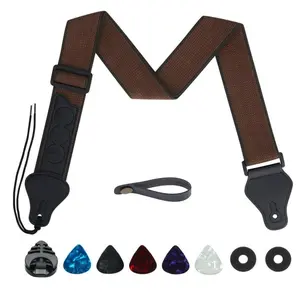 Guitar Strap and Picks Set, 10pcs/set, Guitar Strap and 5 Guitar Picks and 1 Pick Holder 1 Holding Strap and 2 Washers for Bass, Electric & Acoustic Guitar