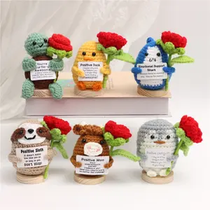 Handmade Crochet Rose Penguin Turtle Sloth Shark Cow Ornament, Home Decor Gift for Valentine's Day Mother's Day Christmas Teacher Graduation Birthday