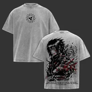 Sasuke  Walking in Darkness Vintage Washed Oversized Heavyweight Cotton Graphic T-Shirt, NRT Anime Double Print Streetwear Unisex Tee