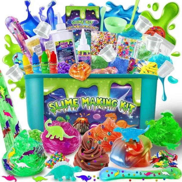 Halloween Fall Gift Dinosaur Glow-in-the-Dark Slime Kit for Kids 3–12 – DIY Galaxy Slime Making Kit with Foam Balls, Glitter, Dinosaur Charms & Slime Add-Ins, Sensory Gift for Girls & Boys