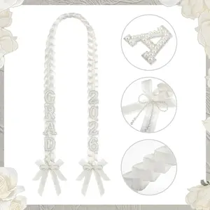 DIY Class of 2026 Graduation Leis with 30 Pearl Patches Letters and Numbers Graduation Money Leis Double Braided Ribbon Necklace for High School College 2026 Grad Party Decor(White)