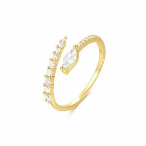 18K Gold Plated 925 Silver Marquise Crossover Style Open Twist Ring, Arrow Design Open Cuff Wrap Ring, Adjustable size