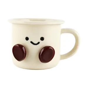 KawashimaYA Cute Cocoa Bean Ceramic Mini Mugs, Kawaii Small Coffee Tea Cups, Home Kitchenware