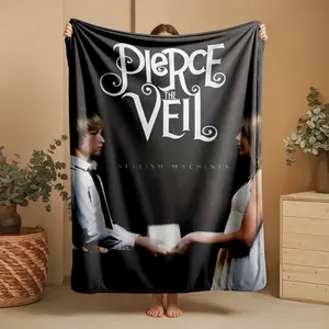 1 piece Pierce The Veil album "Selfish Machines" themed flannel blanket - Modern design geometric pattern flannel sofa blanket, suitable for beds and sofas, all-season use, super soft and comfortable, digitally printed pattern, 100% polyester
