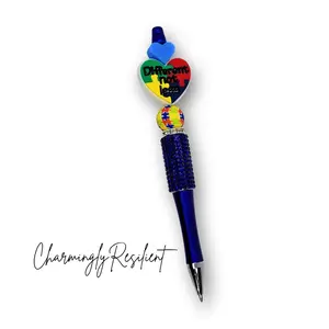 CharminglyResilient Autism Awareness Blue Rhinestone Pen with Refill - "Different Not Less" Design, Office Stationery Writing Tool with Unique Rhinestone Accents