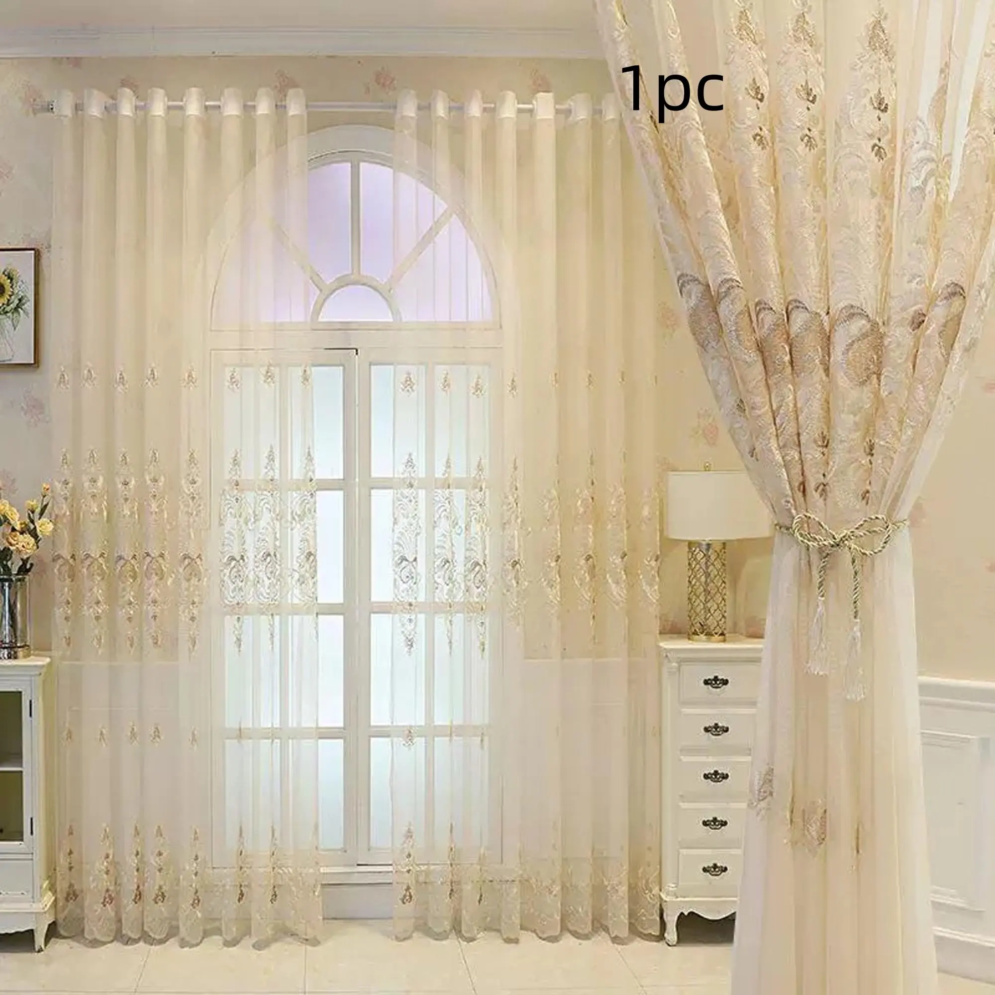 Luxury European Embroidered Sheer Curtain, Home Decorative Curtain, Premium Fabric Bohemian Style Window Drapes for Living Room Bedroom Balcony Kitchen, High-End Home Decor