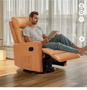 Swivel Recliner Chair with Footrest, Rocking Glider Recliner with High Back & Deep Seat, Upholstered Lounge Chair for Living Room, Brown