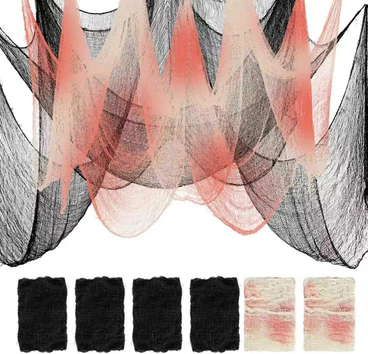 6Pcs Halloween Creepy Cloth 30×72inch, Scary Halloween Fabric Gauze, 2Pcs Blood 4Pcs Black Creepy Cloth for Yard, Doorway, Haunted House Party